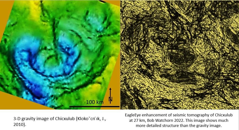 Figure 2. EagleEye ultra enhanced image comparison with 3D gravity image of Chicxulub.