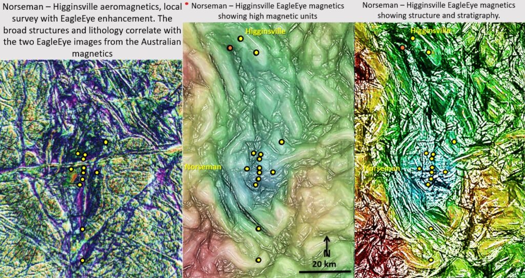 Figure 6b. Norseman Higginsville Local and EagleEye magnetics showing structure and stratigraphy.