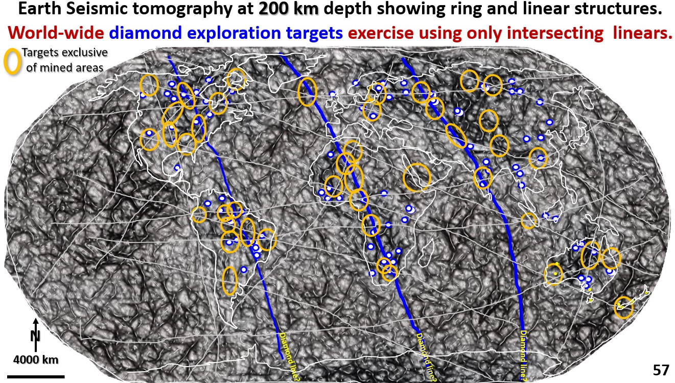 Figure 57. Global seismic tomography at 200 km depth showing Diamond exploration targets.