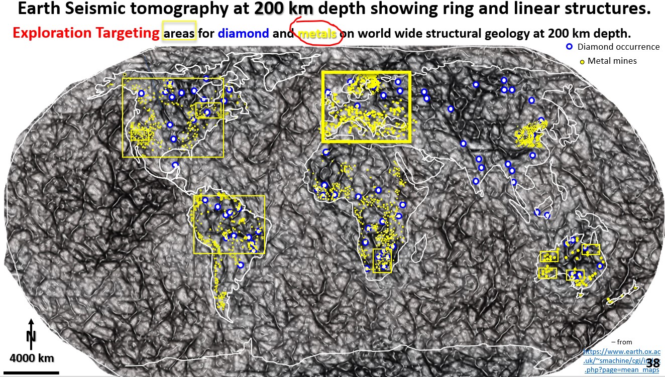 Figure 38. Global seismic tomography at 200 km depth showing Europe mines and exploration targeting.